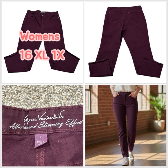 Gloria Vanderbilt Denim - Gloria Vanderbilt 16 XL 1X Jeans Denim Wine Stretch Slimming Rail Straight